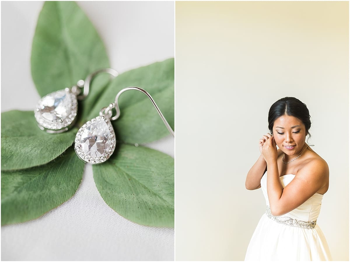 Arielle Peters Photography | Bride putting on her wedding jewelry on wedding day in Fort Wayne, Indiana. 