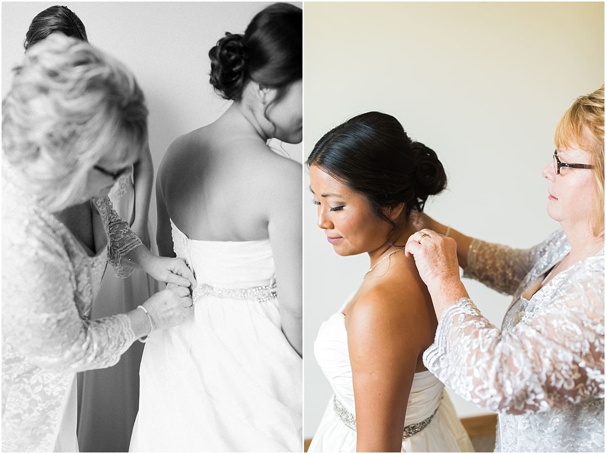 Arielle Peters Photography | Mother of the bride helping the bride get ready on wedding day in Fort Wayne, Indiana. 