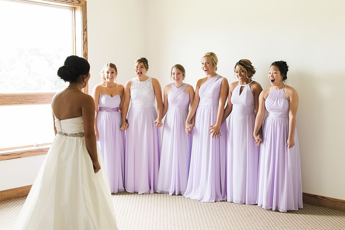 Arielle Peters Photography | Bridesmaids getting first reveal of bride on wedding day in Fort Wayne, Indiana. 