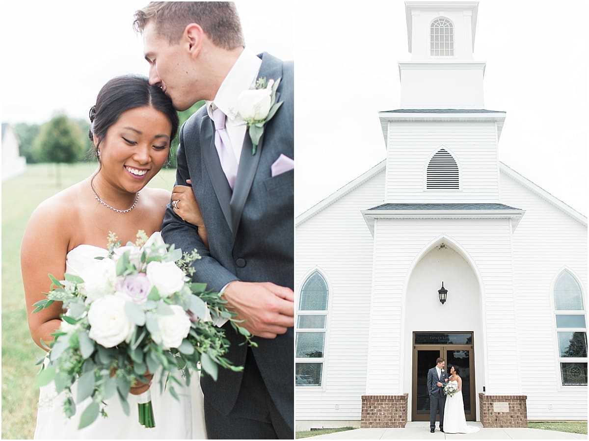 Arielle Peters Photography | Bride and groom smiling outside church on wedding day in Fort Wayne, Indiana. 