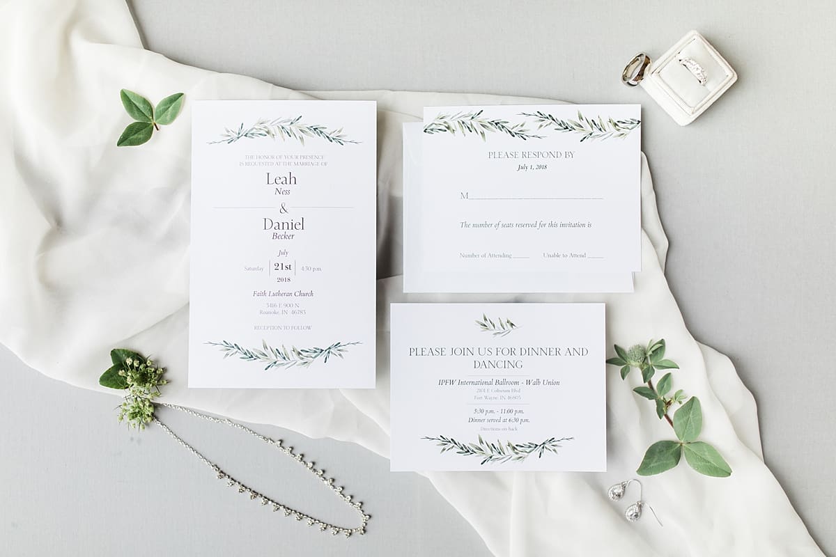 Arielle Peters Photography | Wedding invitations and jewelry on wedding day in Fort Wayne, Indiana. 