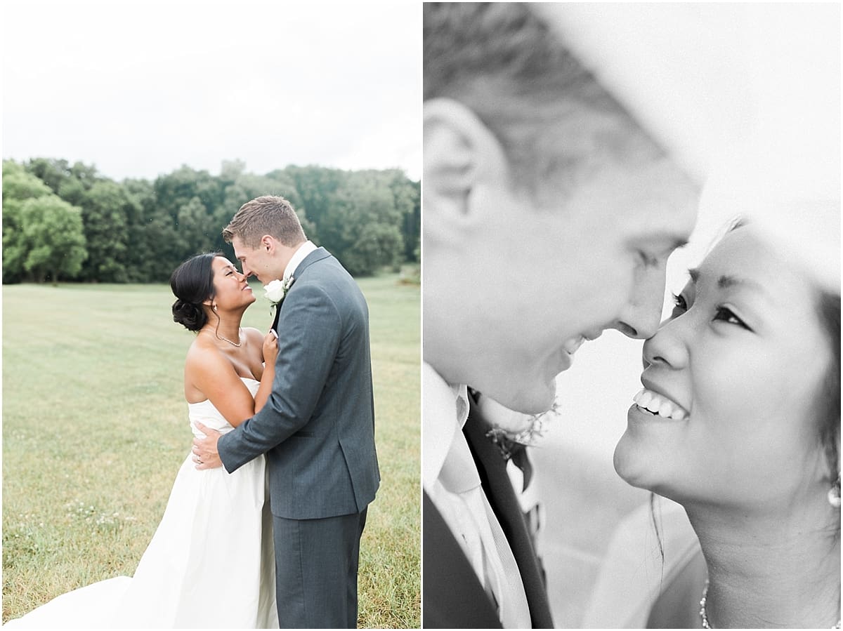 Arielle Peters Photography | Bride and groom smiling under veil on wedding day in Fort Wayne, Indiana. 