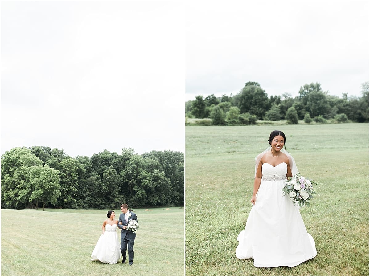 Arielle Peters Photography | Bride and groom walking in open field on wedding day in Fort Wayne, Indiana. 