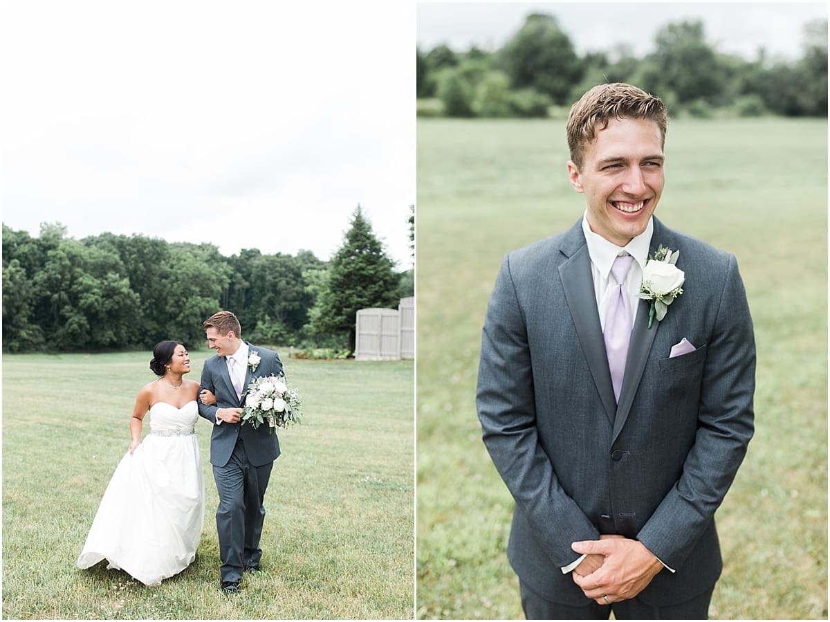 Arielle Peters Photography | Bride and groom walking in open field on wedding day in Fort Wayne, Indiana. 