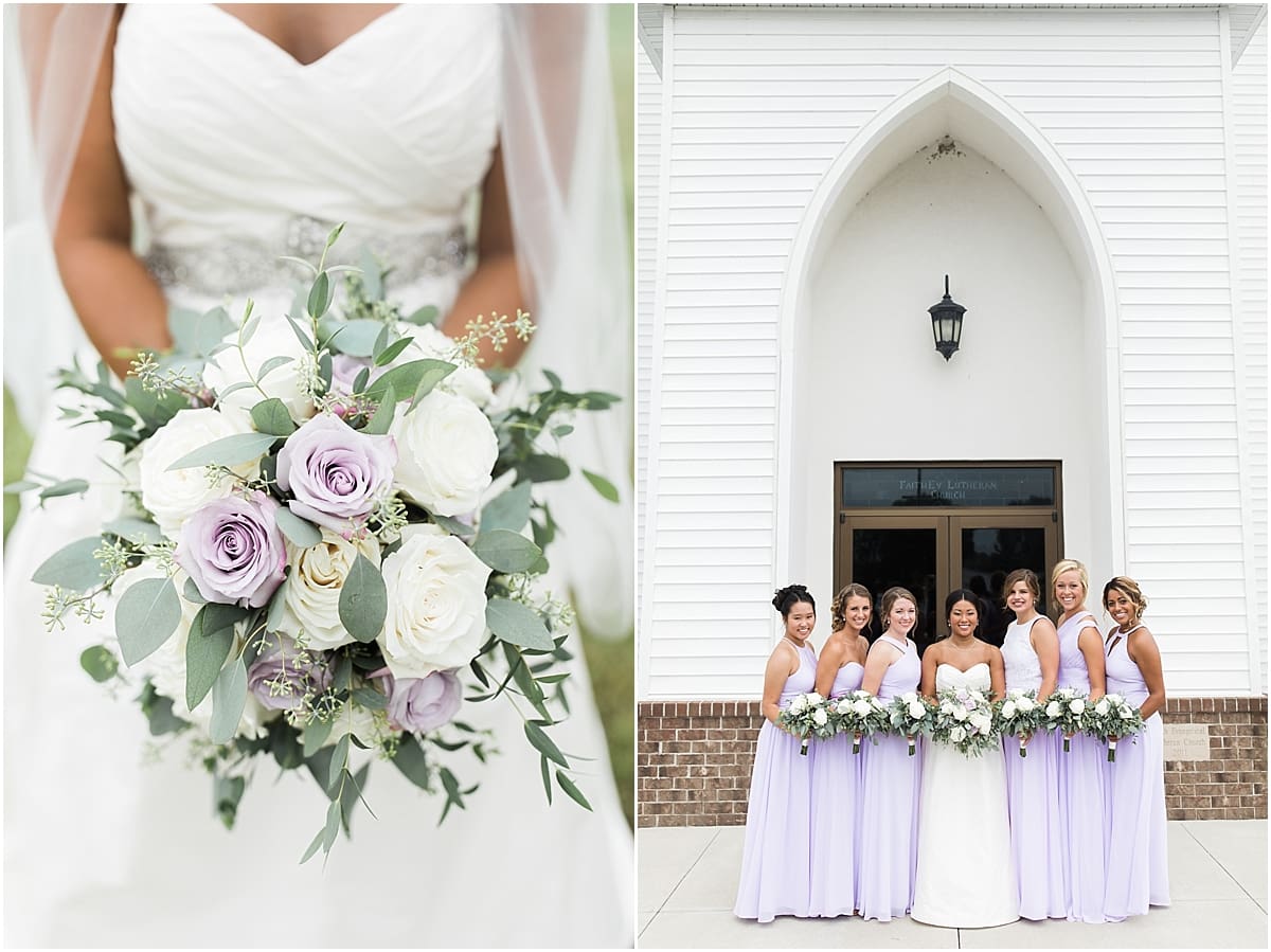  Arielle Peters Photography | Bride and bridesmaids outside church on wedding day in Fort Wayne, Indiana. 