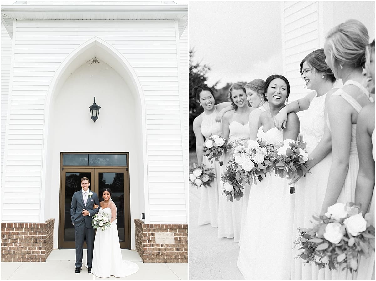 Arielle Peters Photography | Bride and groom smiling outside church on wedding day in Fort Wayne, Indiana. 