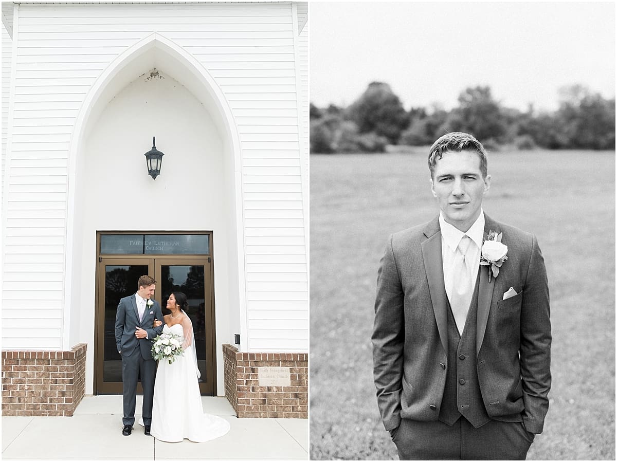 Arielle Peters Photography | Bride and groom smiling outside church on wedding day in Fort Wayne, Indiana. 