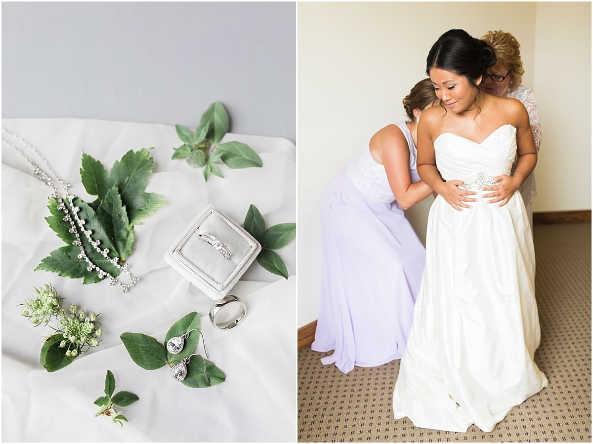 Arielle Peters Photography | Mother of the bride helping bride get ready on wedding day in Fort Wayne, Indiana. 