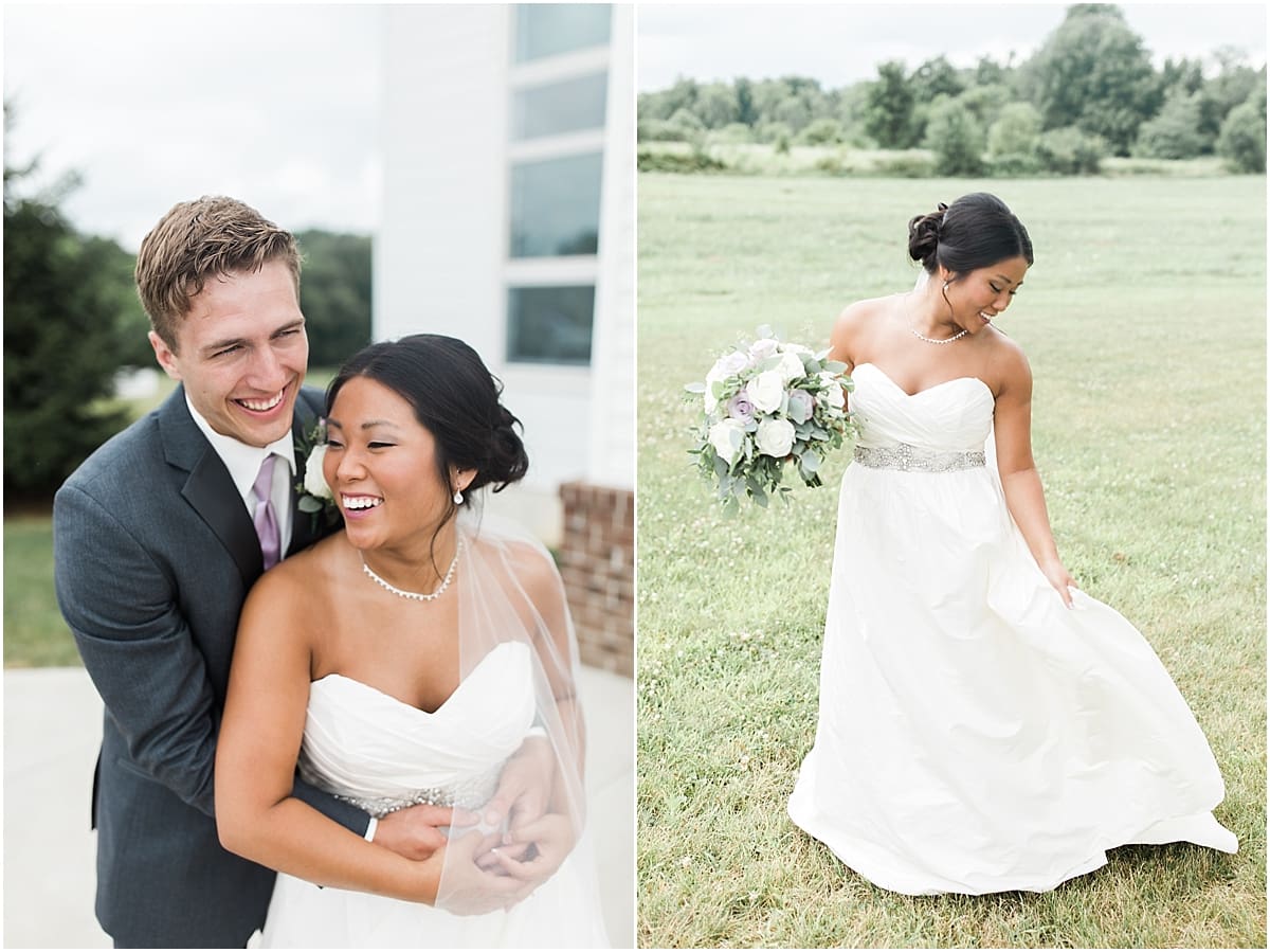 Arielle Peters Photography | Bride and groom smiling outside church on wedding day in Fort Wayne, Indiana. 