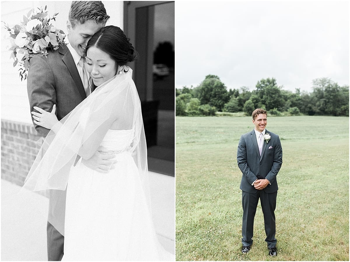 Arielle Peters Photography | Bride in groom's arms outside church on wedding day in Fort Wayne, Indiana. 
