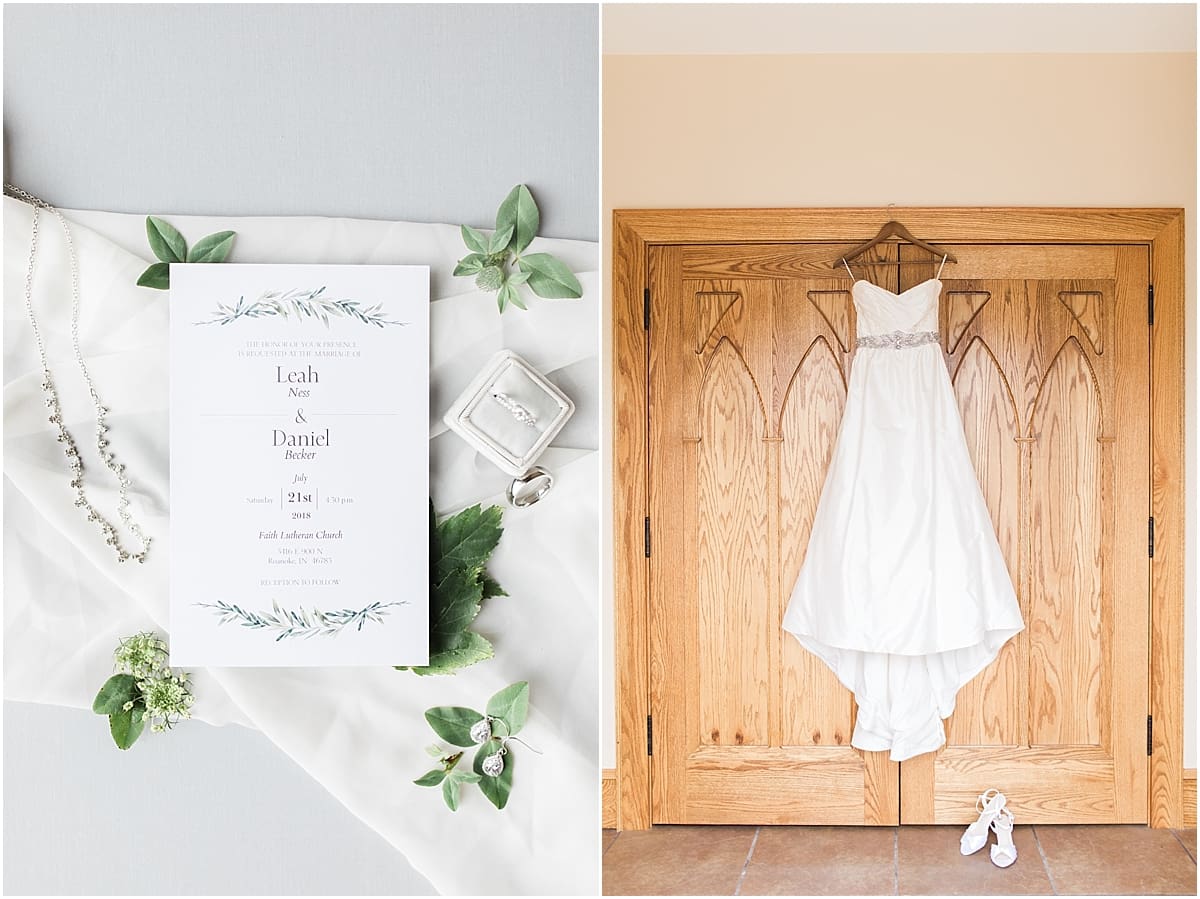 Arielle Peters Photography | Wedding gown hanging in doorway on wedding day in Fort Wayne, Indiana. 