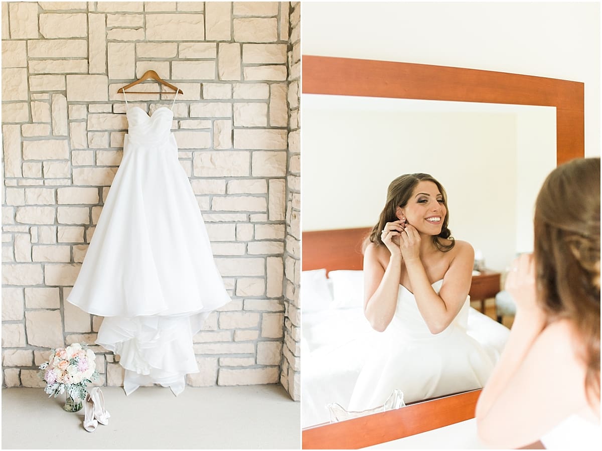 Arielle Peters Photography | Bride putting on her wedding jewelry on wedding day at The Inn at Harbor Springs in St. Joseph, Michigan.