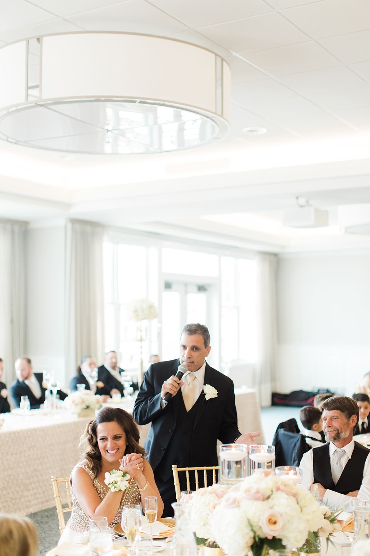Arielle Peters Photography | Father of the bride giving speech at wedding reception at The Inn at Harbor Springs in St. Joseph, Michigan.