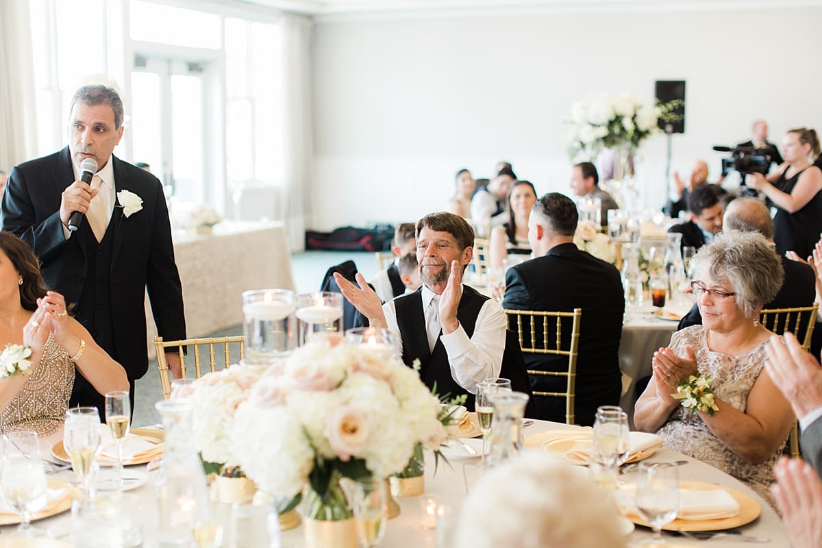 Arielle Peters Photography | Father of the bride giving a speech at wedding reception at The Inn at Harbor Springs in St. Joseph, Michigan.