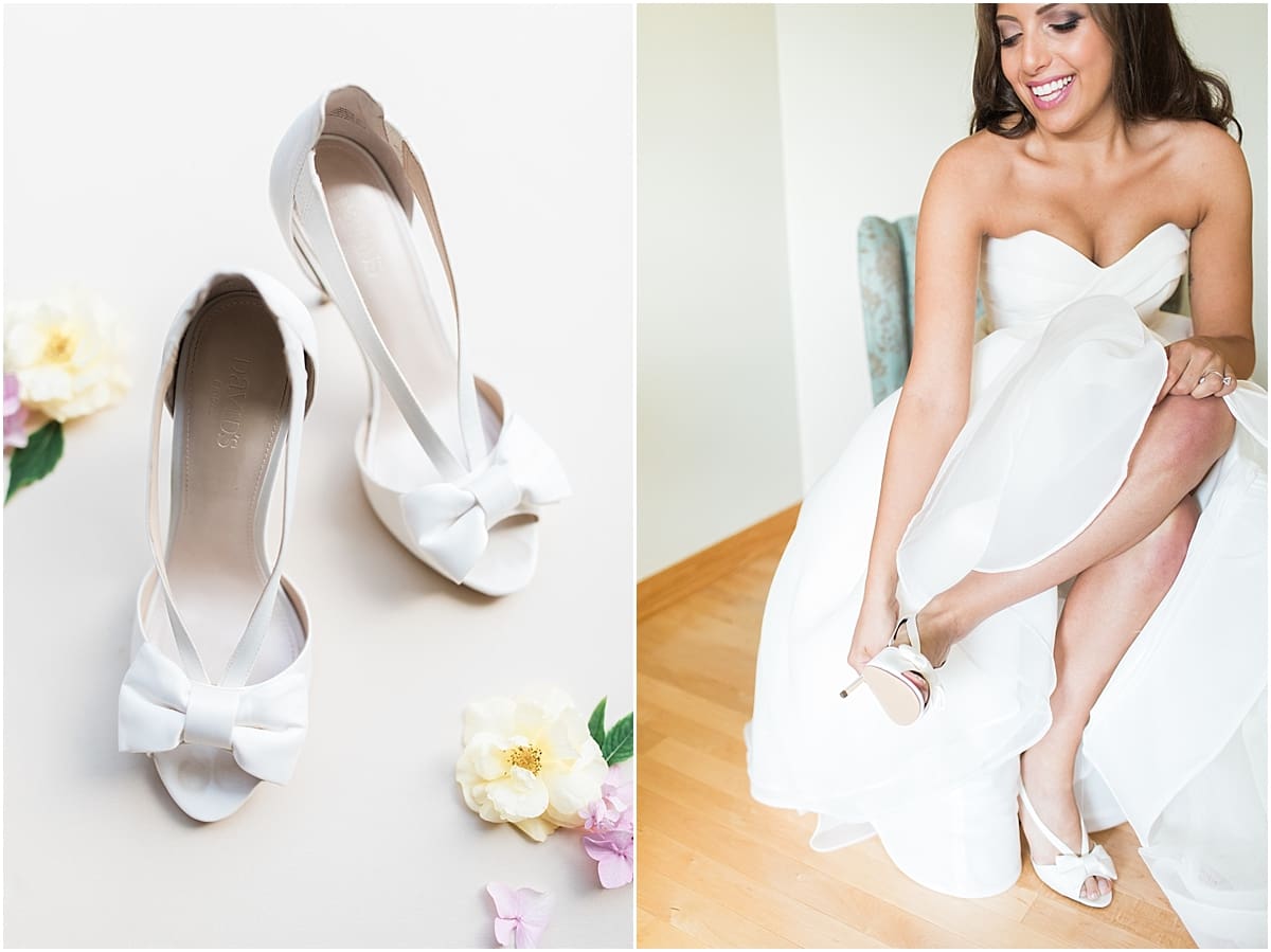 Arielle Peters Photography | Bride putting on her wedding shoes on wedding day at The Inn at Harbor Springs in St. Joseph, Michigan.
