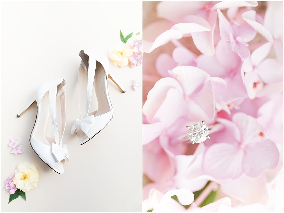 Arielle Peters Photography | Engagement ring on bouquet at The Inn at Harbor Springs in St. Joseph, Michigan on wedding day.