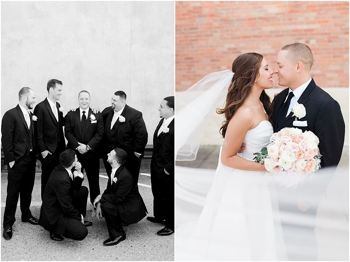 Arielle Peters Photography | Groom and groomsmen smiling outside on summer wedding day at The Inn at Harbor Springs in St. Joseph, Michigan.
