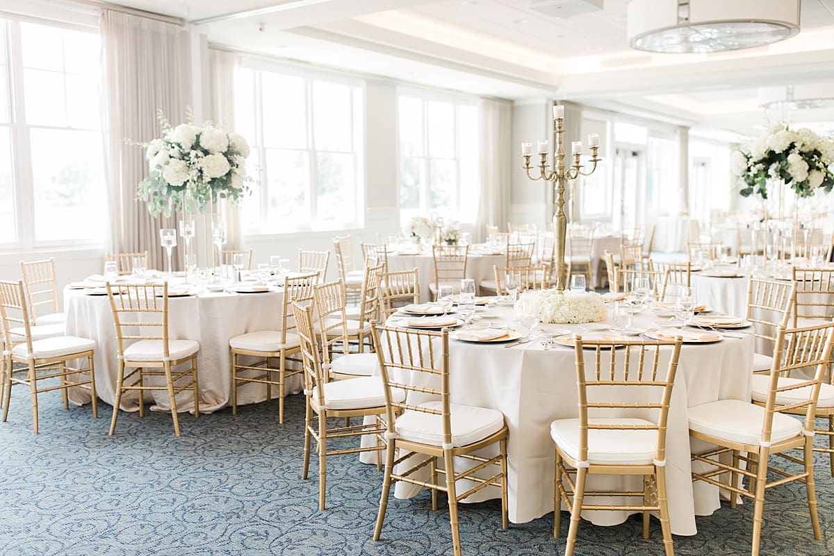 Arielle Peters Photography | Wedding reception table settings and floral arrangements at The Inn at Harbor Springs in St. Joseph, Michigan.