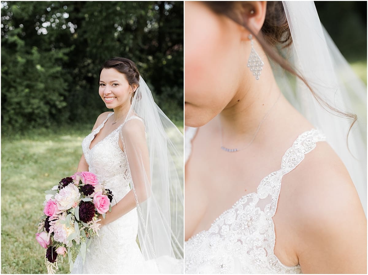 Arielle Peters Photography | Bride holding bouquet outside on wedding day at Newlife Community Church in Chicago, Illinois.