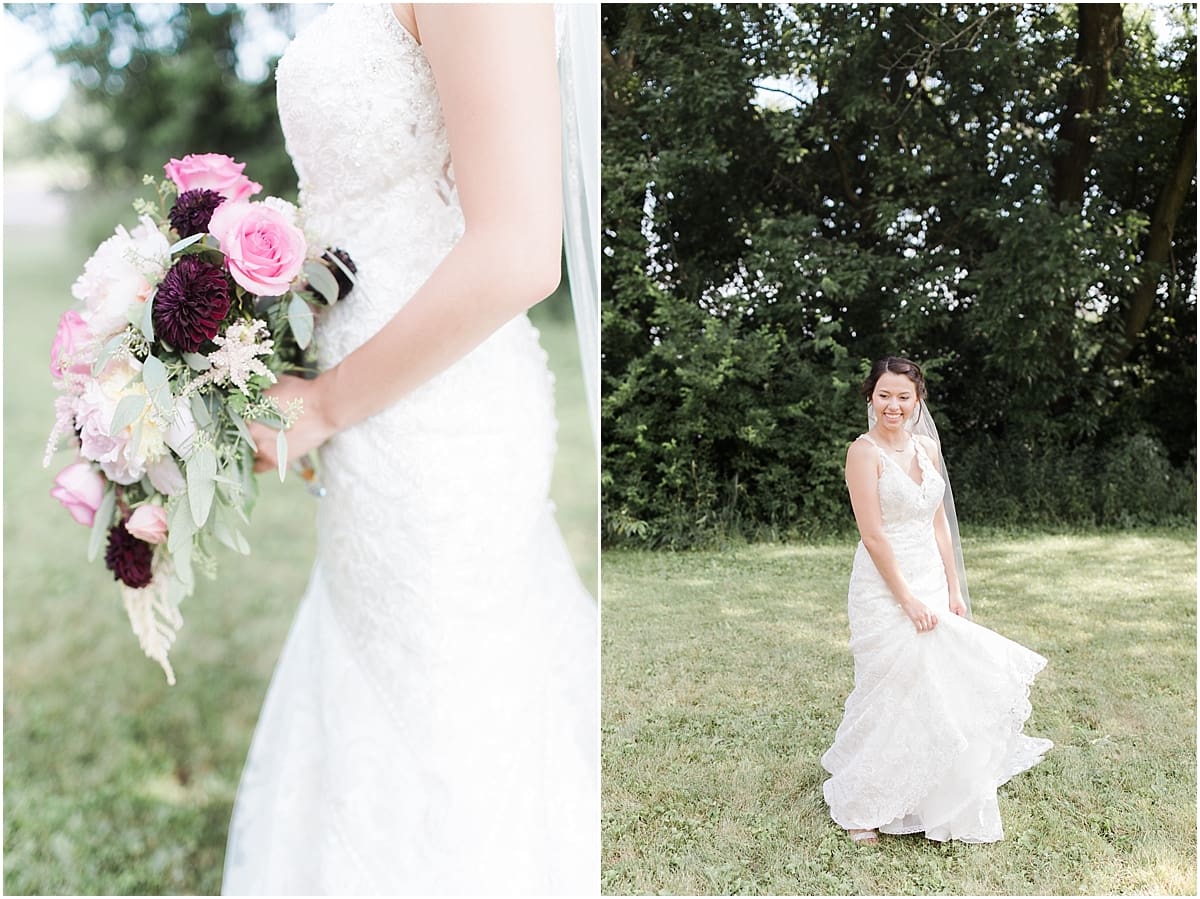 Arielle Peters Photography | Bride holding bouquet outside on wedding day at Newlife Community Church in Chicago, Illinois.