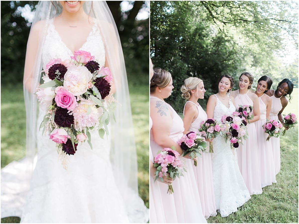 Arielle Peters Photography | Bride and bridesmaids holding bouquets outside on wedding day at Newlife Community Church in Chicago, Illinois.