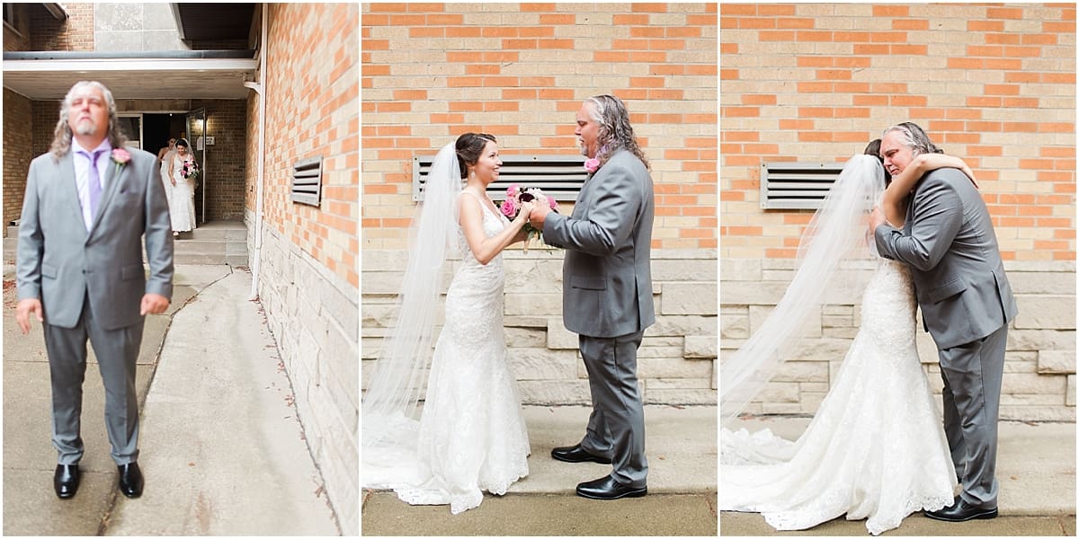 Arielle Peters Photography | Father of the bride and bride first reveal on wedding day at Newlife Community Church in Chicago, Illinois.