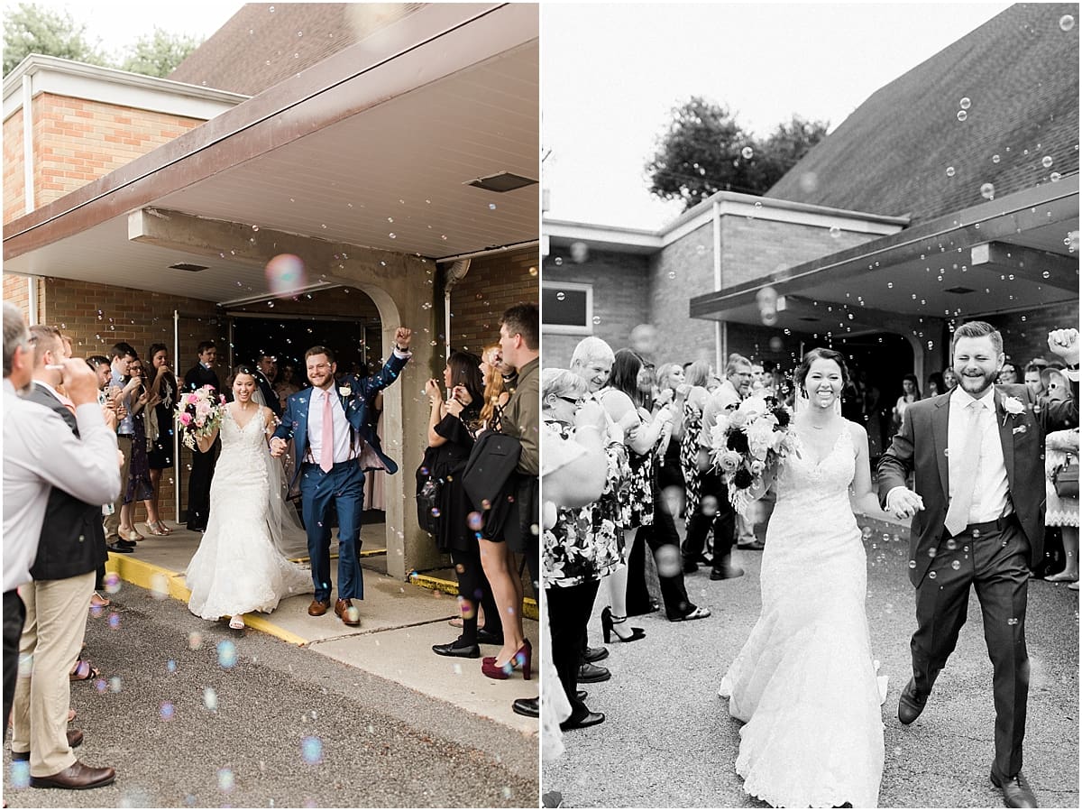 Arielle Peters Photography | Wedding guests blowing bubbles on wedding day at Newlife Community Church in Chicago, Illinois.