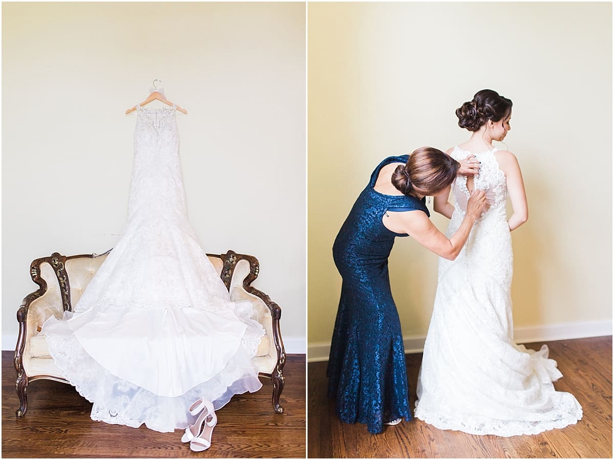 Arielle Peters Photography | Mother of the bride helping the bride get ready on wedding day at Newlife Community Church in Chicago, Illinois.