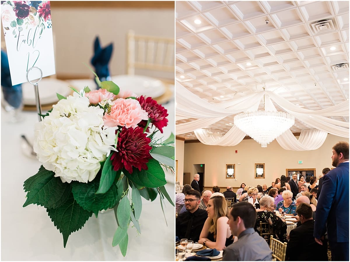 Arielle Peters Photography | Wedding reception table settings and floral arrangements at the Banquets at The Croatian Center in Merrillville, Indiana.