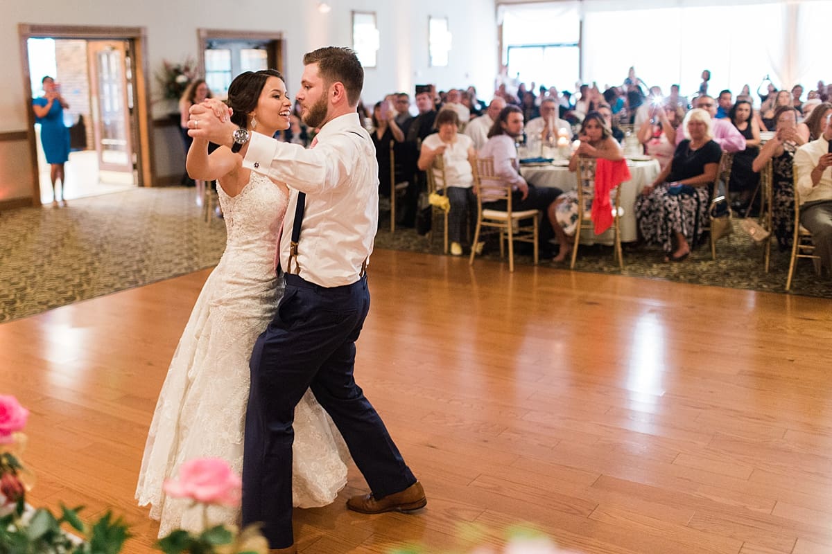 Arielle Peters Photography | Bride and groom sharing first dance at wedding reception at the Banquets at The Croatian Center in Merrillville, Indiana.