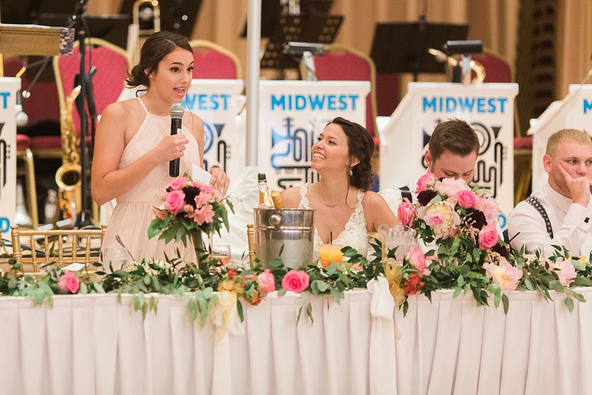 Arielle Peters Photography | Maid of honor giving speech at wedding reception at the Banquets at The Croatian Center in Merrillville, Indiana.
