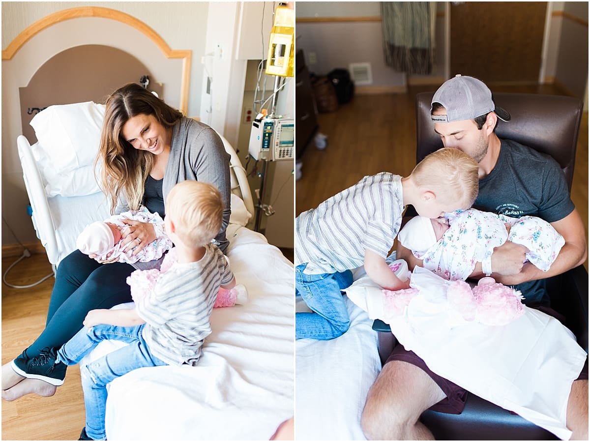 Arielle Peters Photography | Parents and brother meeting newborn baby sister.