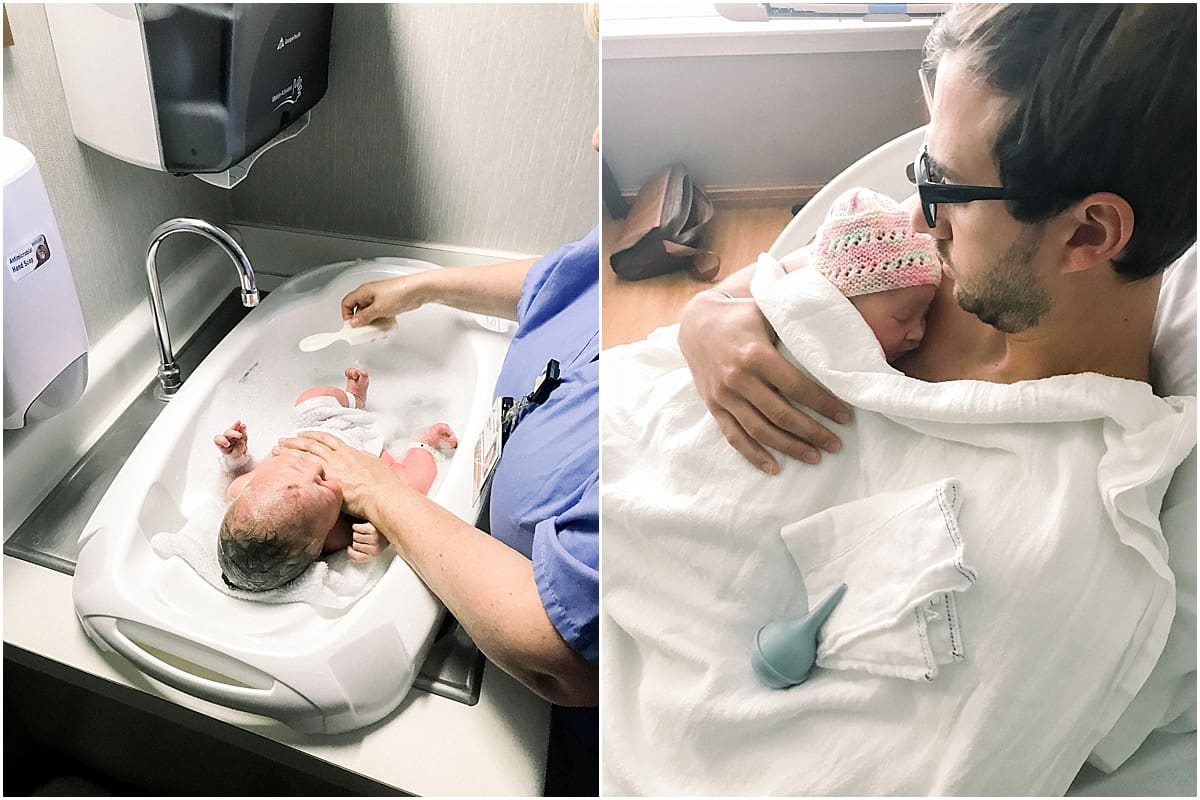 Arielle Peters Photography | Dad bonding with newborn baby girl in hospital.