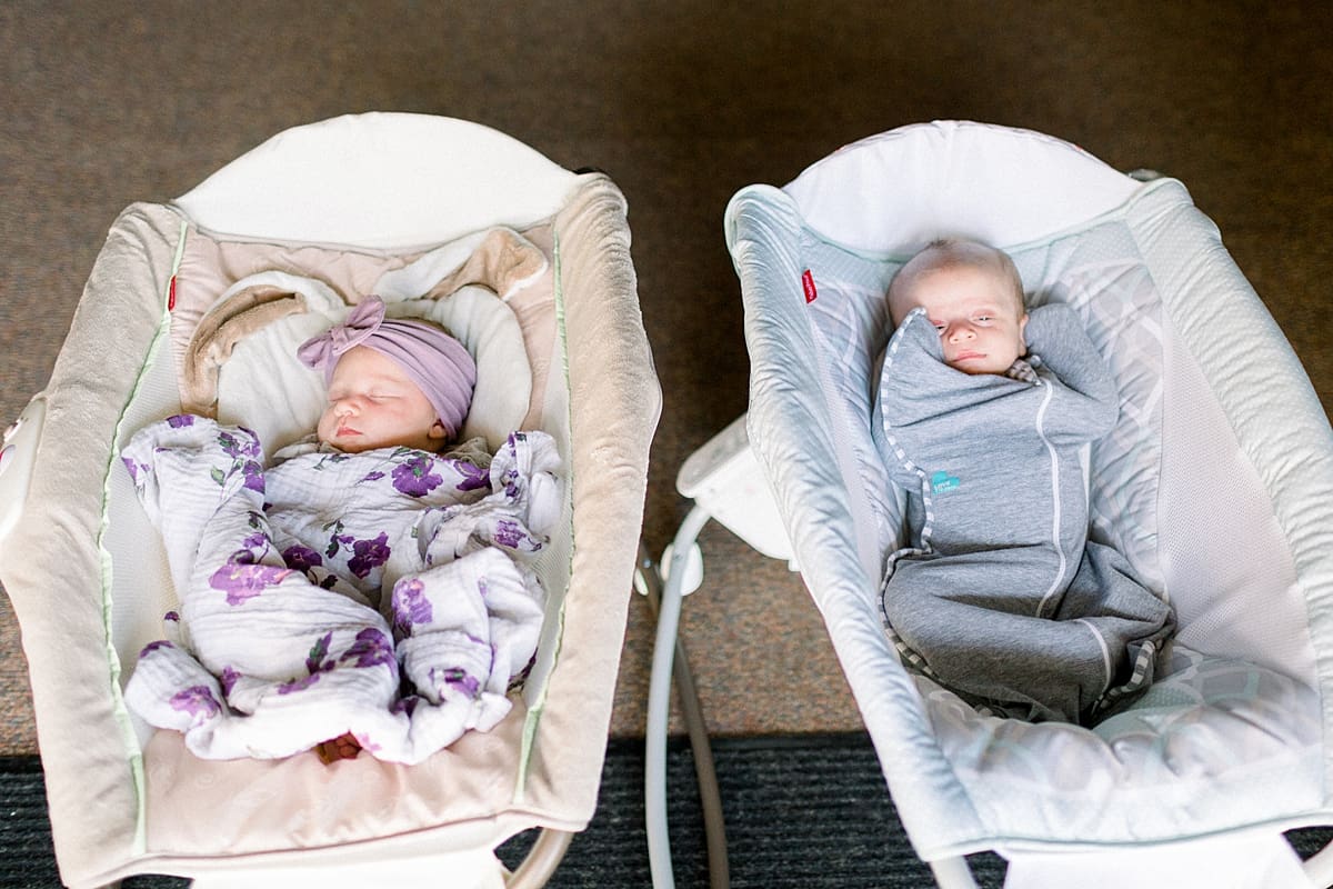 Arielle Peters Photography | Two newborn babies sleeping in their cradles. 