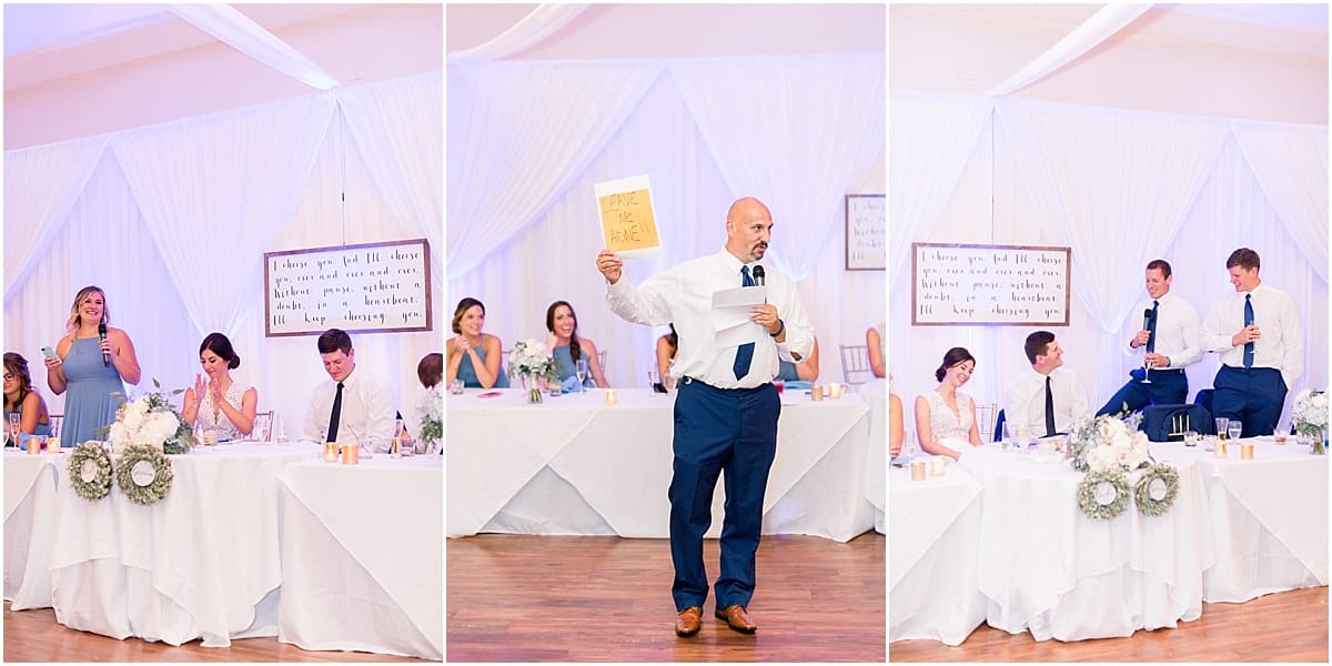 Arielle Peters Photography | Wedding guests giving speeches during the wedding reception at The Blue Heron at Blackthorn in South Bend, Indiana on wedding day.