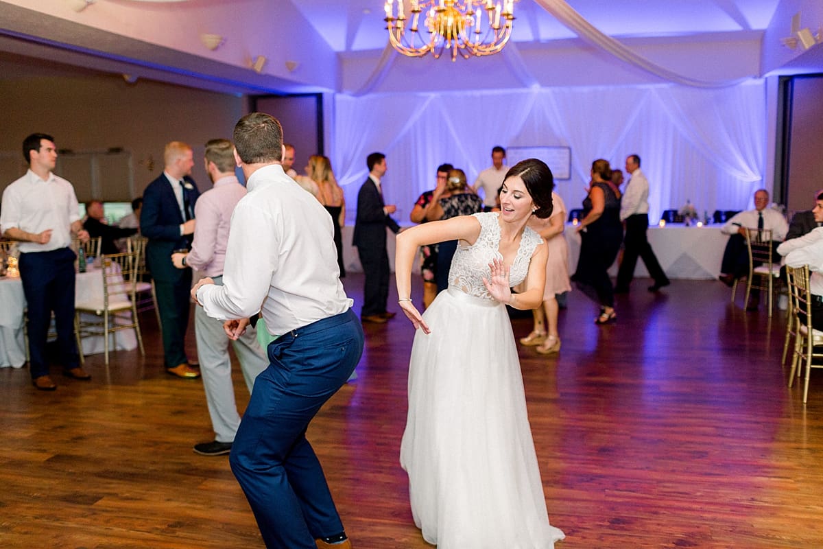 Arielle Peters Photography | Bride and groom dancing at wedding reception at The Blue Heron at Blackthorn in South Bend, Indiana on wedding day.