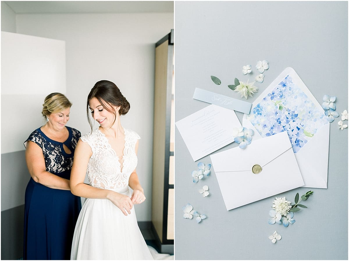 Arielle Peters Photography | Mother of the bride helping the bride get ready on wedding at The Blue Heron at Blackthorn in South Bend, Indiana on wedding day.