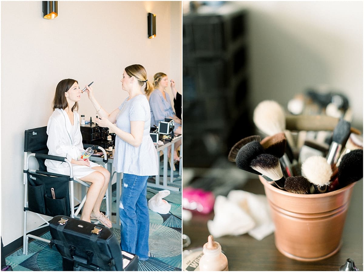 Arielle Peters Photography | Bride getting her makeup done on her wedding day at The Blue Heron at Blackthorn in South Bend, Indiana on wedding day.