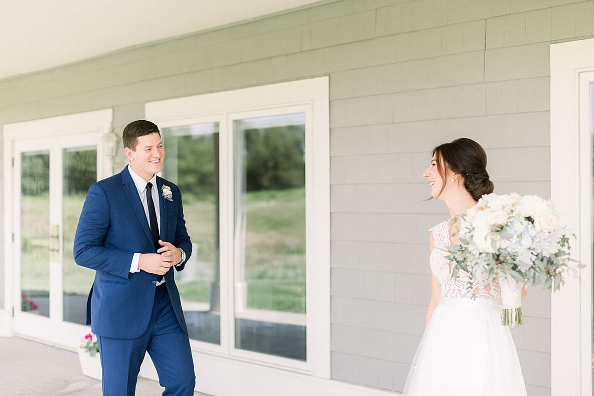 Arielle Peters Photography | Bride and groom having first reveal on wedding day at The Blue Heron at Blackthorn in South Bend, Indiana on wedding day.