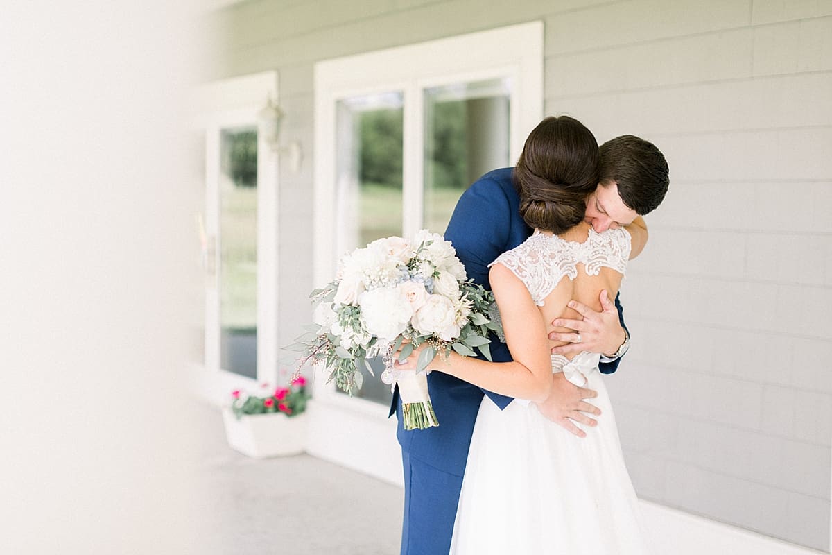 Arielle Peters Photography | Bride and groom having first reveal on wedding day at The Blue Heron at Blackthorn in South Bend, Indiana on wedding day.