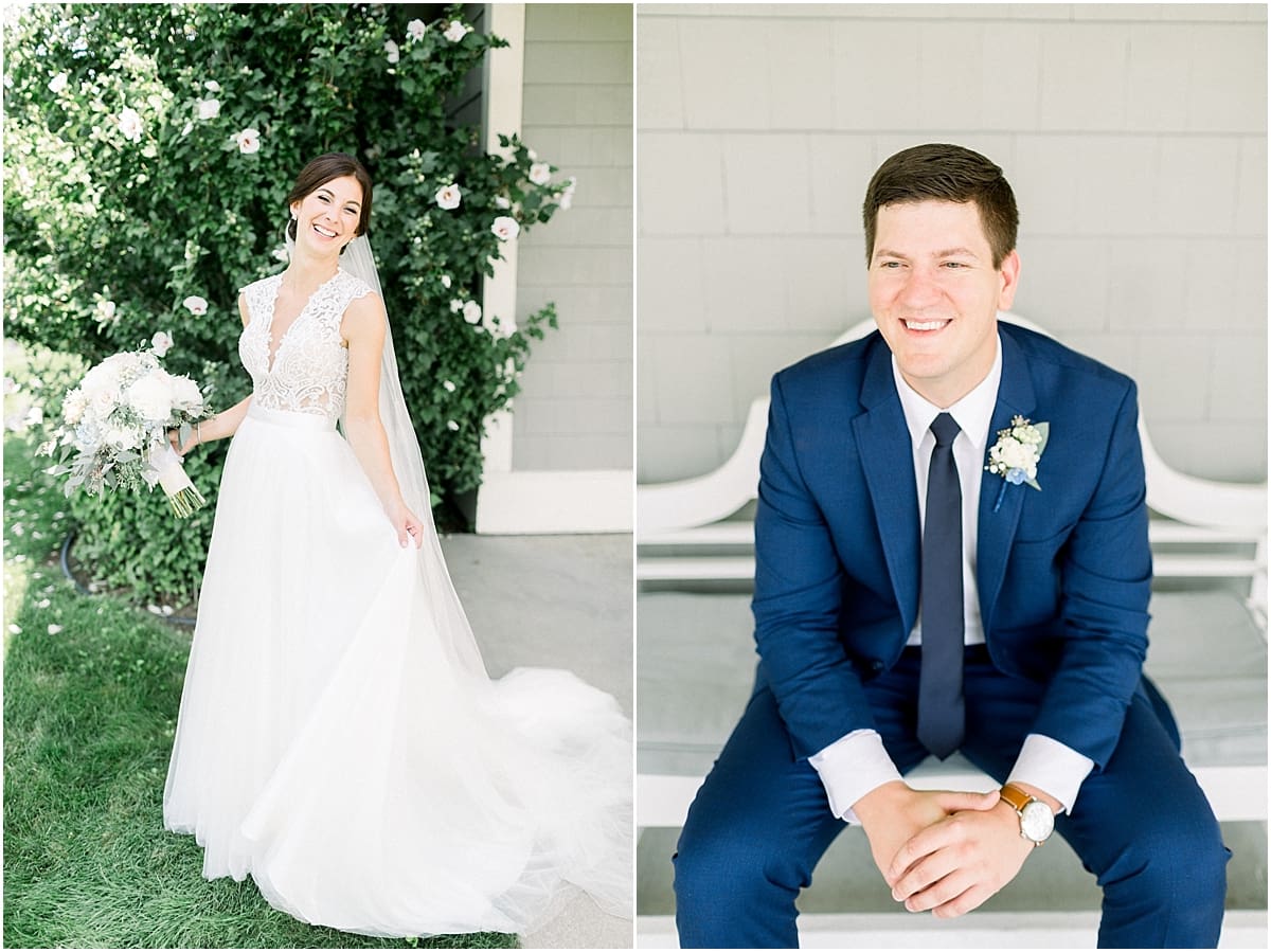 Arielle Peters Photography | Bride and groom smiling outside at The Blue Heron at Blackthorn in South Bend, Indiana on wedding day.