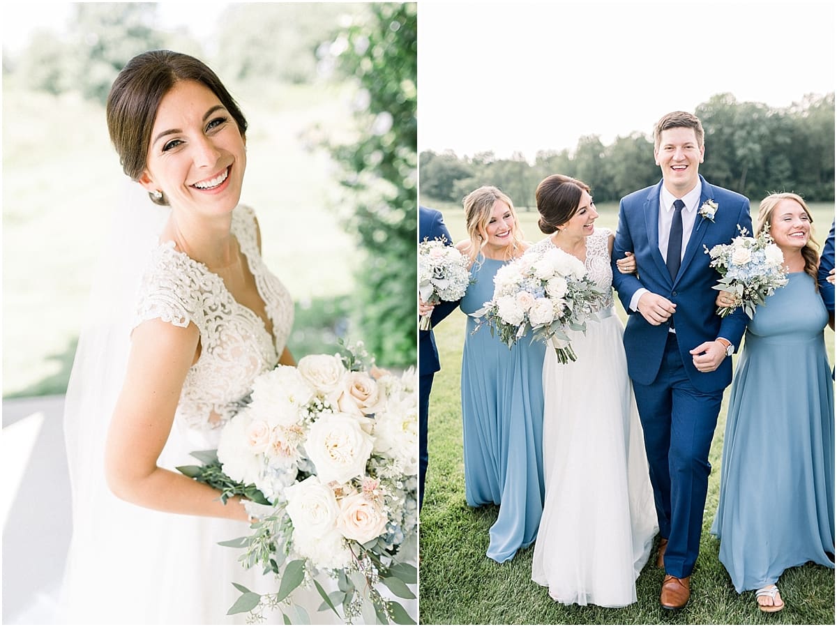 Arielle Peters Photography | Bride and groom linking arms and walking outside at The Blue Heron at Blackthorn in South Bend, Indiana on wedding day.