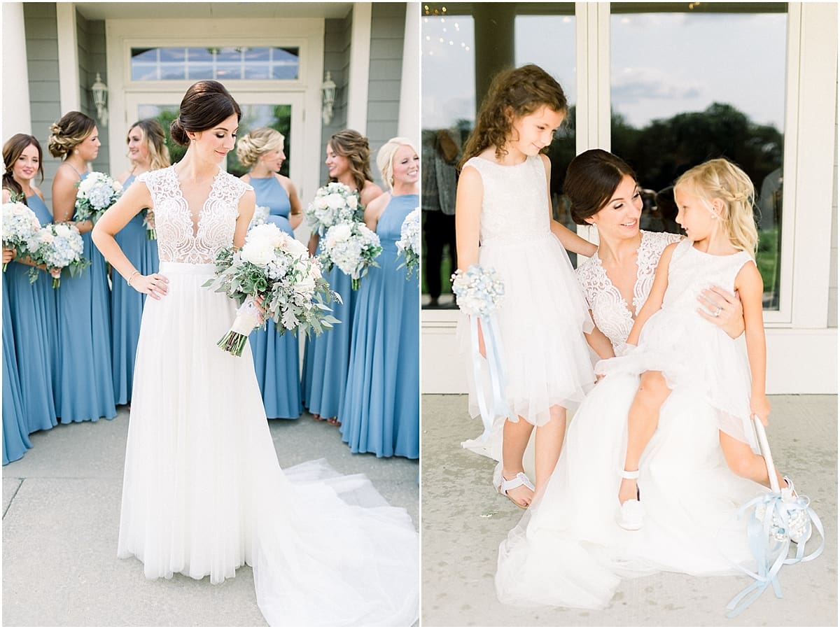 Arielle Peters Photography | Bride smiling with the flower girls at The Blue Heron at Blackthorn in South Bend, Indiana on wedding day.