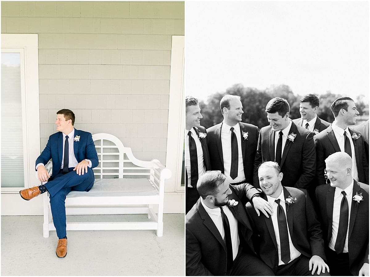 Arielle Peters Photography | Groom and groomsmen smiling outside at The Blue Heron at Blackthorn in South Bend, Indiana on wedding day.