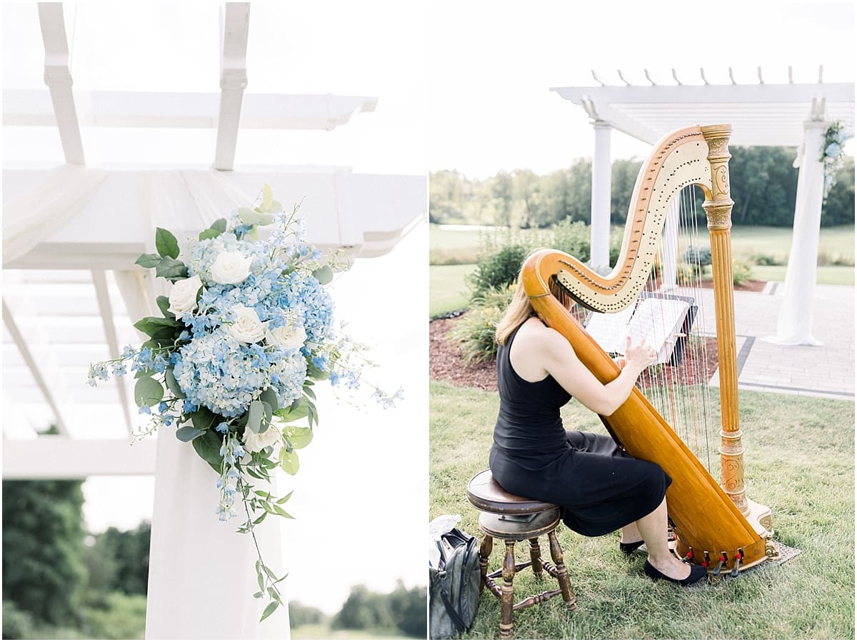 Arielle Peters Photography | Harp player at outdoor wedding at The Blue Heron at Blackthorn in South Bend, Indiana on wedding day.