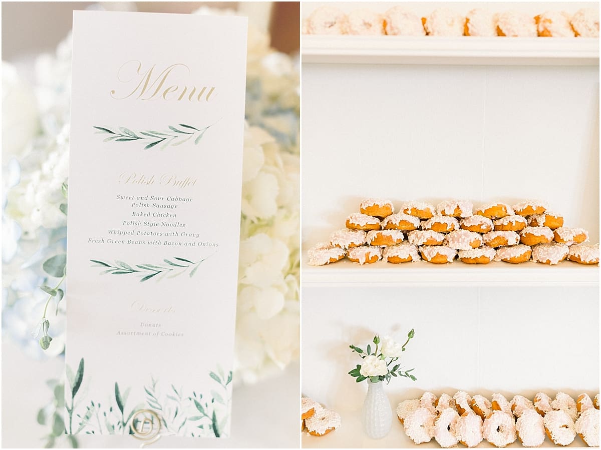 Arielle Peters Photography | Wedding reception table settings and dessert table at The Blue Heron at Blackthorn in South Bend, Indiana on wedding day.