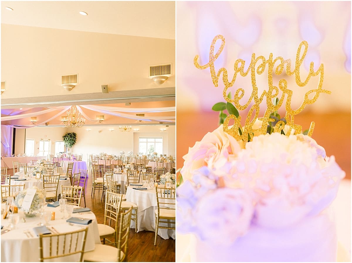 Arielle Peters Photography | Wedding reception table settings and floral arrangements at The Blue Heron at Blackthorn in South Bend, Indiana on wedding day.