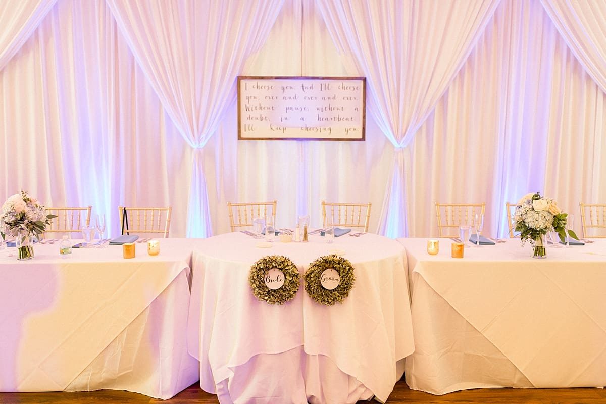 Arielle Peters Photography | Wedding reception table settings and floral arrangements at The Blue Heron at Blackthorn in South Bend, Indiana on wedding day.