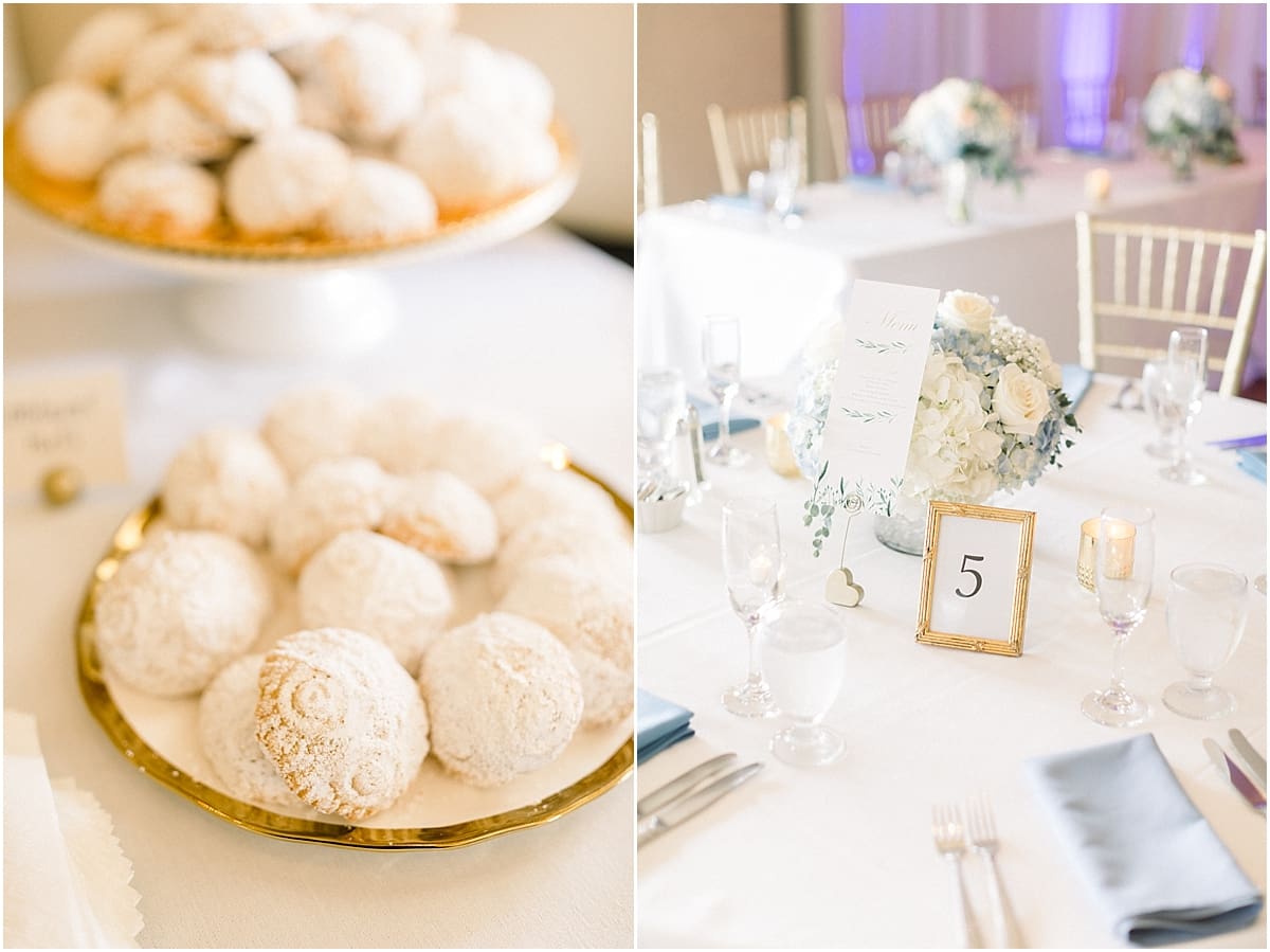 Arielle Peters Photography | Wedding reception table settings and floral arrangements at The Blue Heron at Blackthorn in South Bend, Indiana on wedding day.