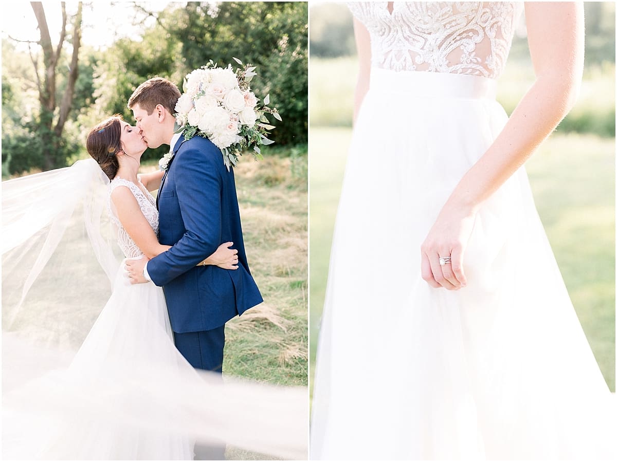Arielle Peters Photography | Bride and groom kissing outside at The Blue Heron at Blackthorn in South Bend, Indiana on wedding day.